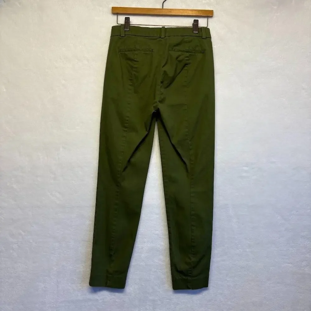 J. Crew Pants Effortless Slim Crop Deep Moss Olive Green Chino Pants Size 0